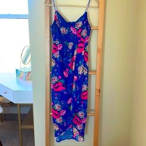 Women’s Express Floral Midi Dress Wedding Guest Dress Spring Summer Dress Blue S